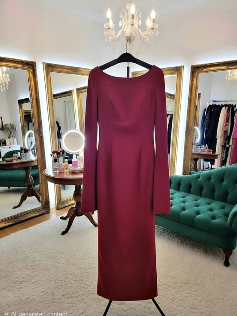 Long Sleeve Maxi Dress in Burgundy Like New
